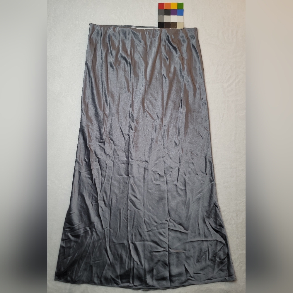 Madewell Bias-Cut Satin Maxi Slip Skirt Size 12 Dusk Gray Elastic Waist Flowy - Picture 3 of 16